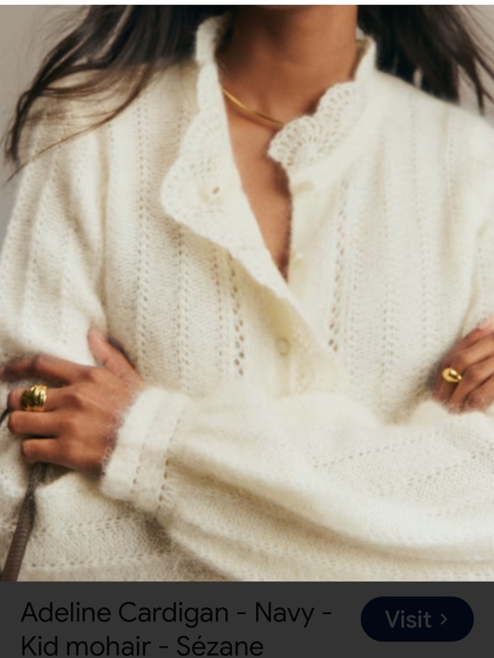 Sezane Ecru Adeline Women's Cardigan Sweater Size S Fuzzy - Picture 2 of 11